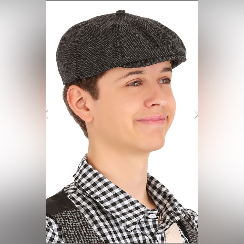 NWT Halloween Costumes Gray Herringbone Beret Newsboy cap